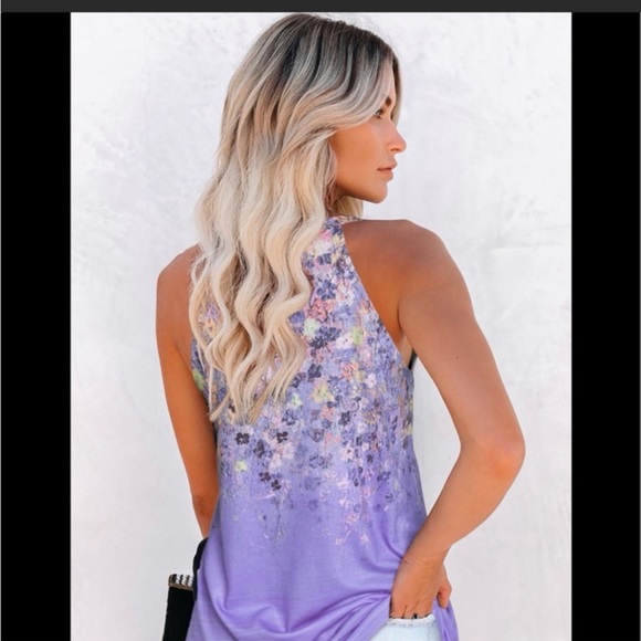 #19 Periwinkle Floral Halter Tank Top - Picture 4 of 4